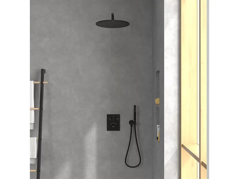 Façade thermostatique 2 voies VILLEROY ET BOCH Universal rectangle Noir mat + corps encastré