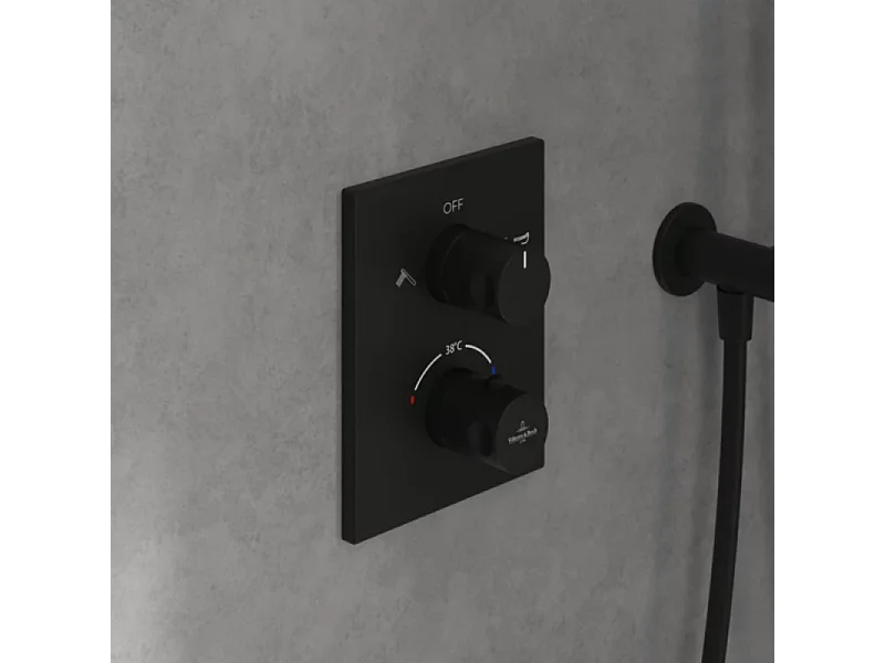 Façade thermostatique 2 voies VILLEROY ET BOCH Universal rectangle Noir mat + corps encastré