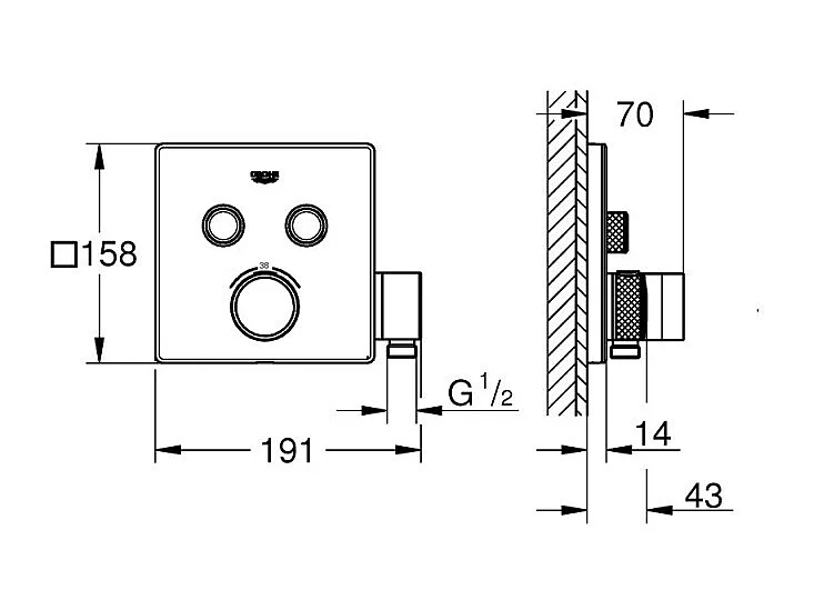 GROHE - Mitigeur thermostatique encastré 2 sorties Grohtherm SmartControl - avec support douchette intégré