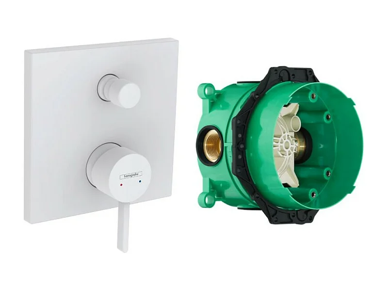 Façade robinet encastré mécanique HANSGROHE Finoris 2 sorties Blanc mat + Corps encastré universel iBox