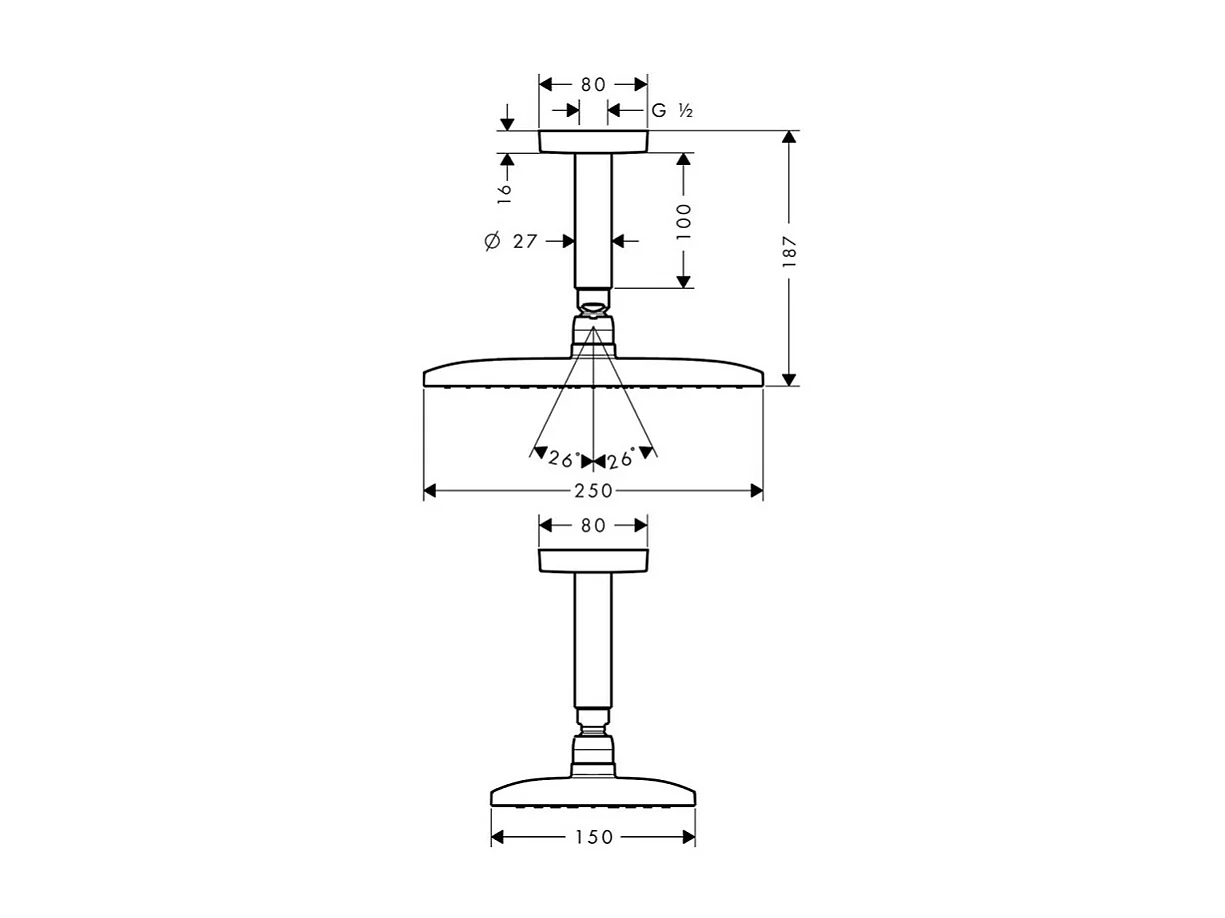 Douche de tête HANSGROHE Raindance E 240 avec raccord au plafond chromé