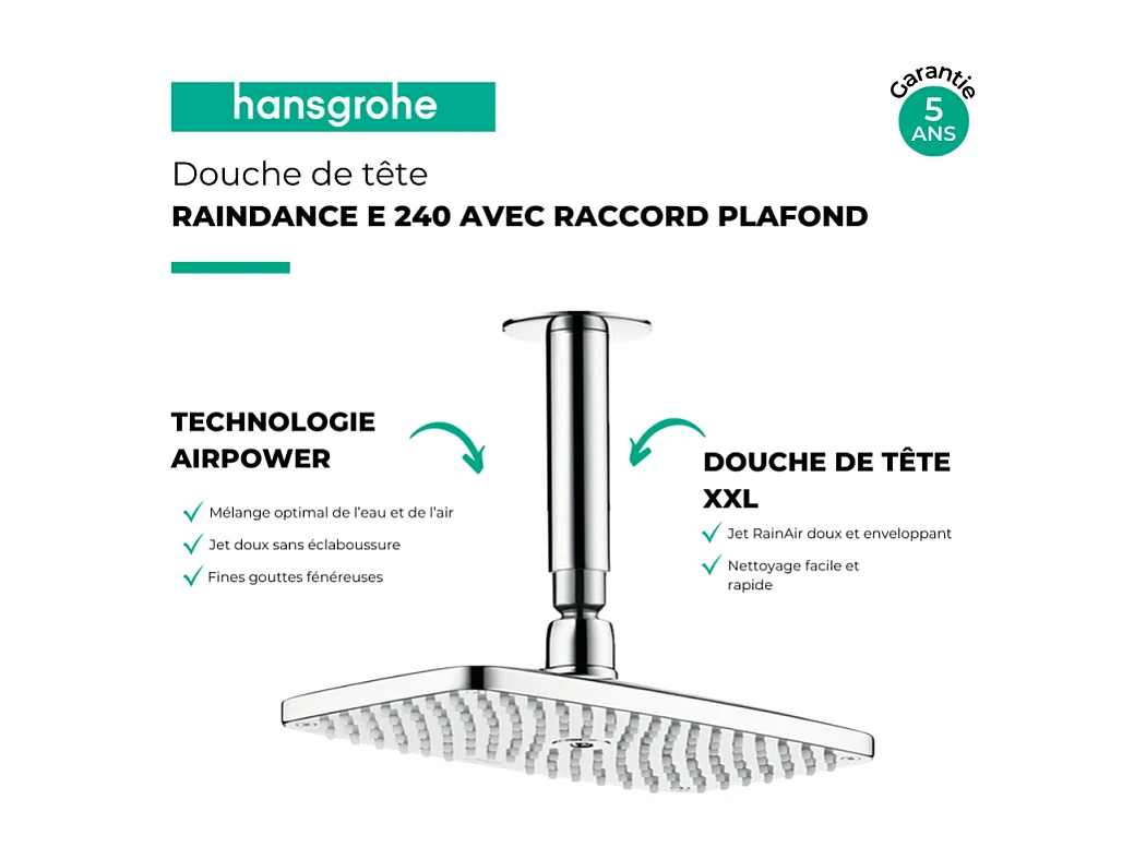 Douche de tête HANSGROHE Raindance E 240 avec raccord au plafond chromé