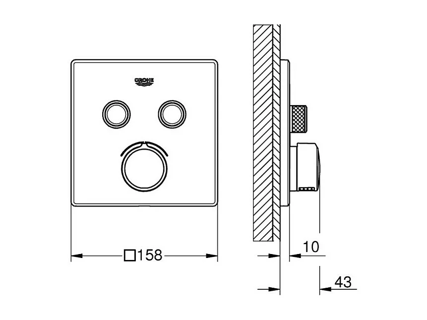 GROHE - Grohe SmartControl Mezclador empotrable 2 salidas - Frontal cuadrado