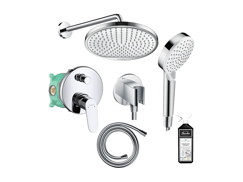Colonne de douche encastrée HANSGROHE Crometta S avec mitigeur mécanique Logis chromé + nettoyant Briochin