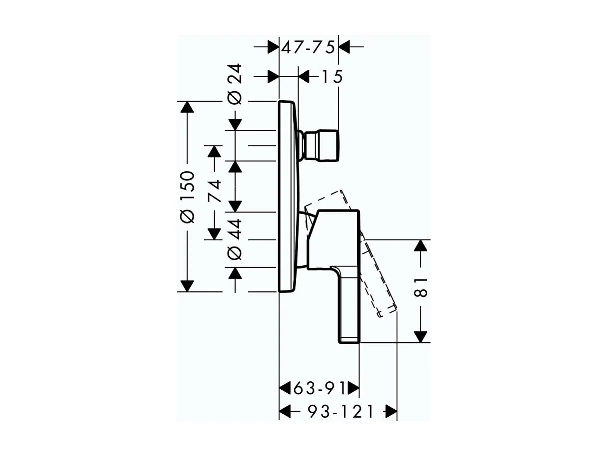 Robinet façade encastrée HANSGROHE Metris S avec corps encastré et outil de montage