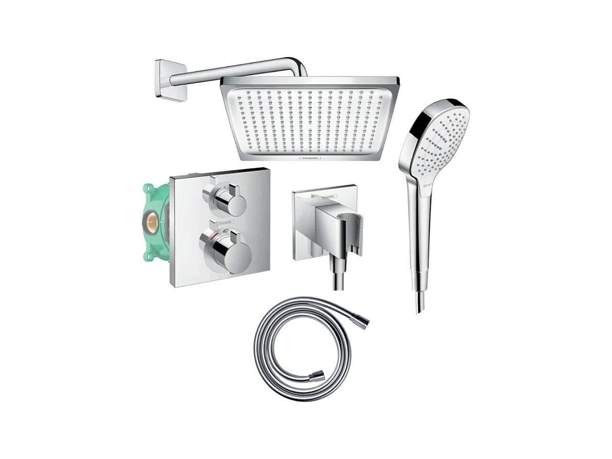 Pack de douche encastré thermostatique HANSGROHE Ecostat Square chromé