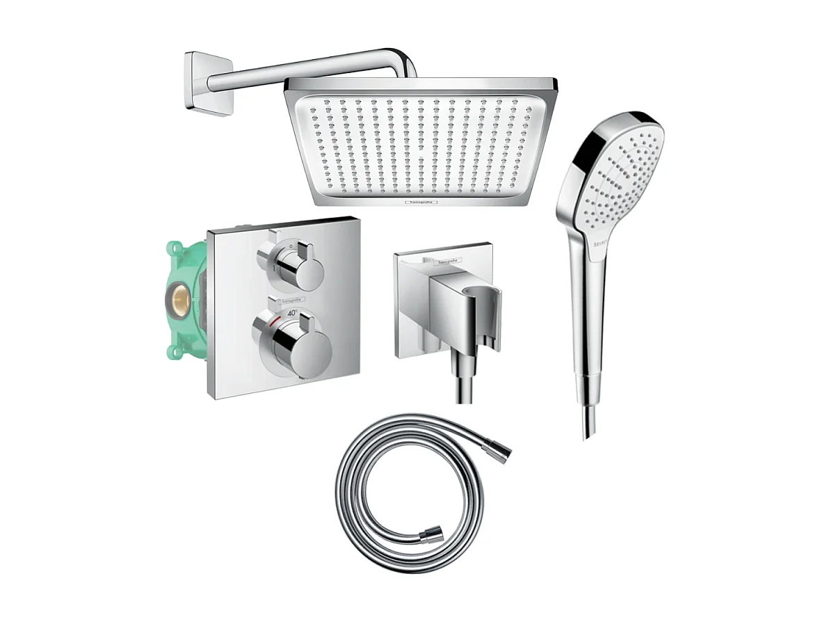 Colonne de douche encastrée thermostatique HANSGROHE Ecostat Square chromé