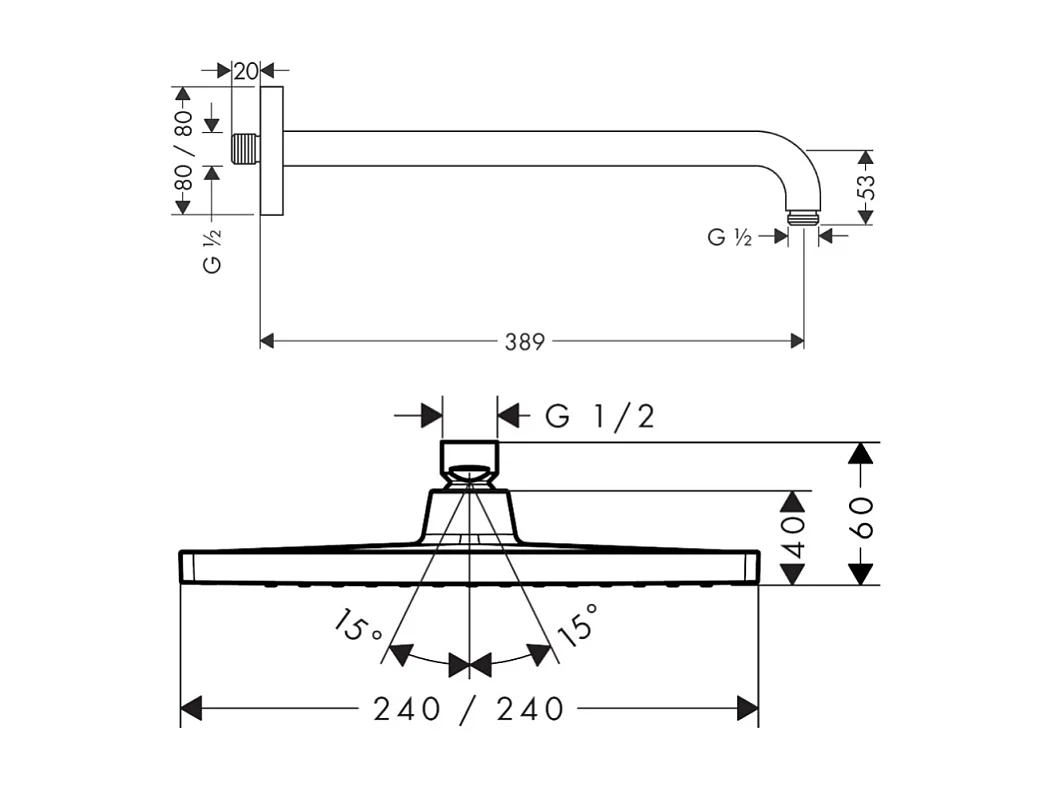 Colonne de douche encastrée thermostatique HANSGROHE Ecostat Square chromé