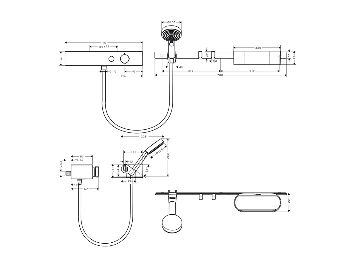 Pack mitigeur douche thermostatique encastré HANSGROHE WallStoris noir mat avec accessoires