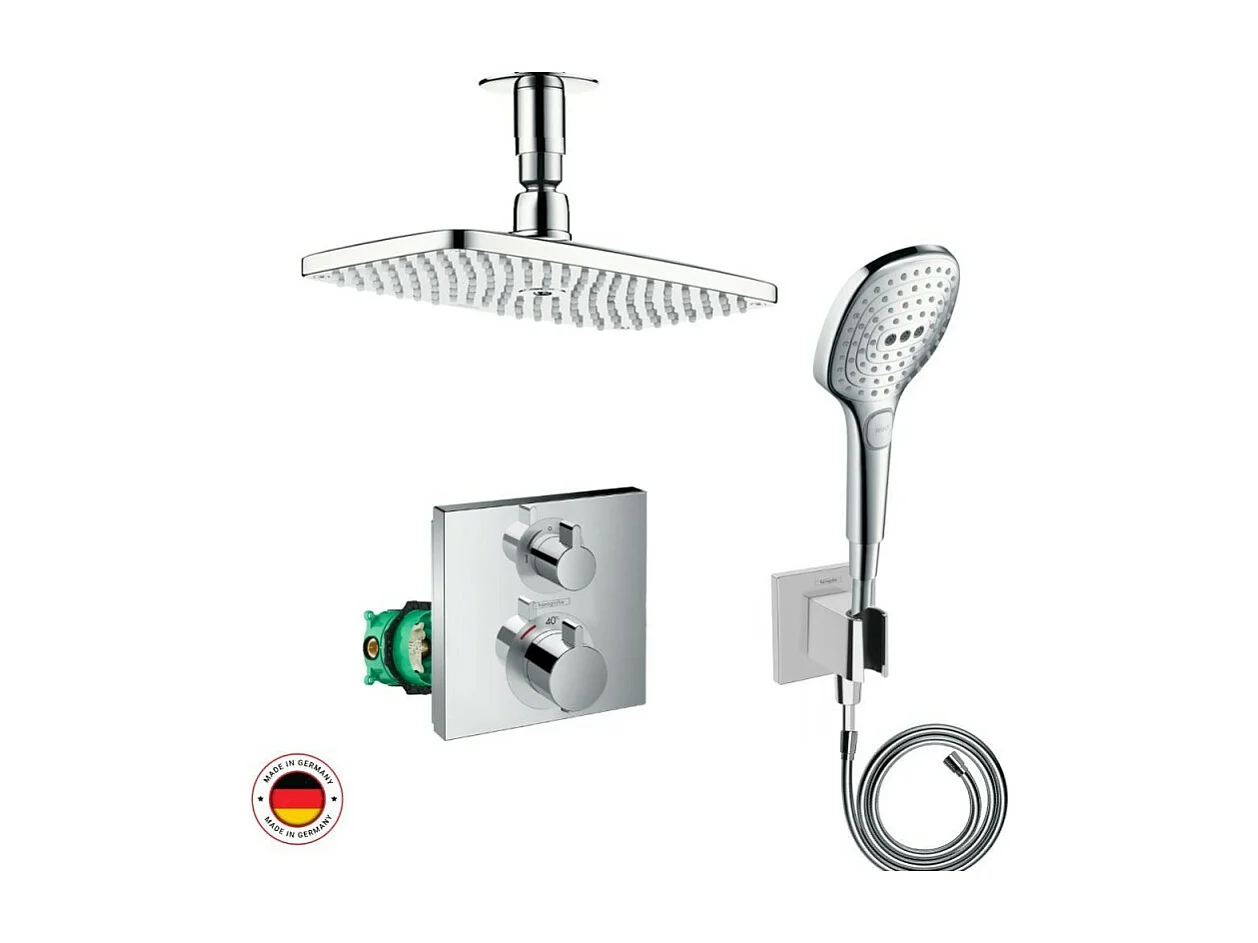 Lot robinet douche encastré thermostatique HANSGROHE Ecostat Square + Douche de tête Raindance E 240 fixation plafond