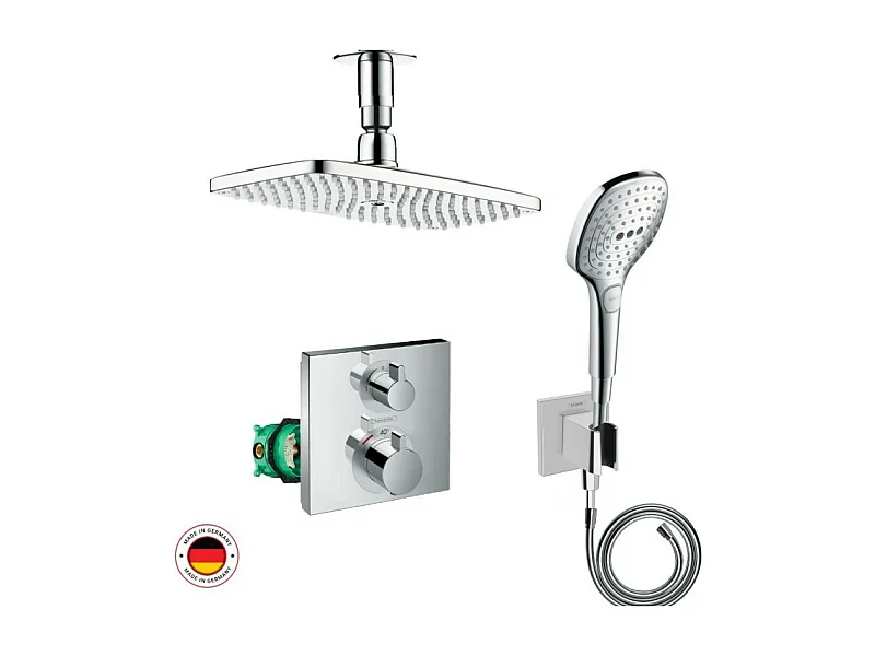Lot robinet douche encastré thermostatique HANSGROHE Ecostat Square + Douche de tête Raindance E 240 fixation plafond