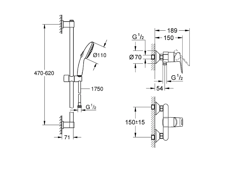 Mitigeur douche Bauloop monocommande et douchette Grohe Vitalio Sstart