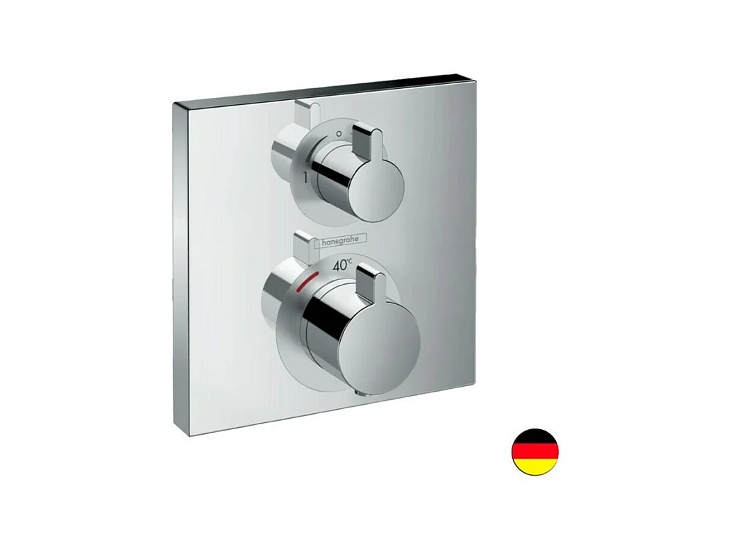 HANSGROHE Façade pour mitigeur thermostatique encastré Ecostat Square avec robinet d'arrêt et inverseur chromé