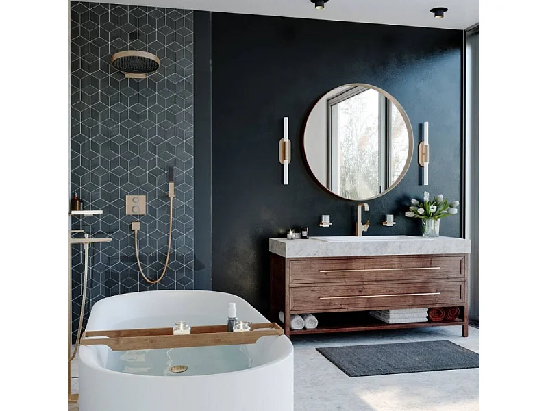 HANSGROHE Façade pour mitigeur thermostatique encastré Ecostat Square avec robinet d'arrêt et inverseur chromé