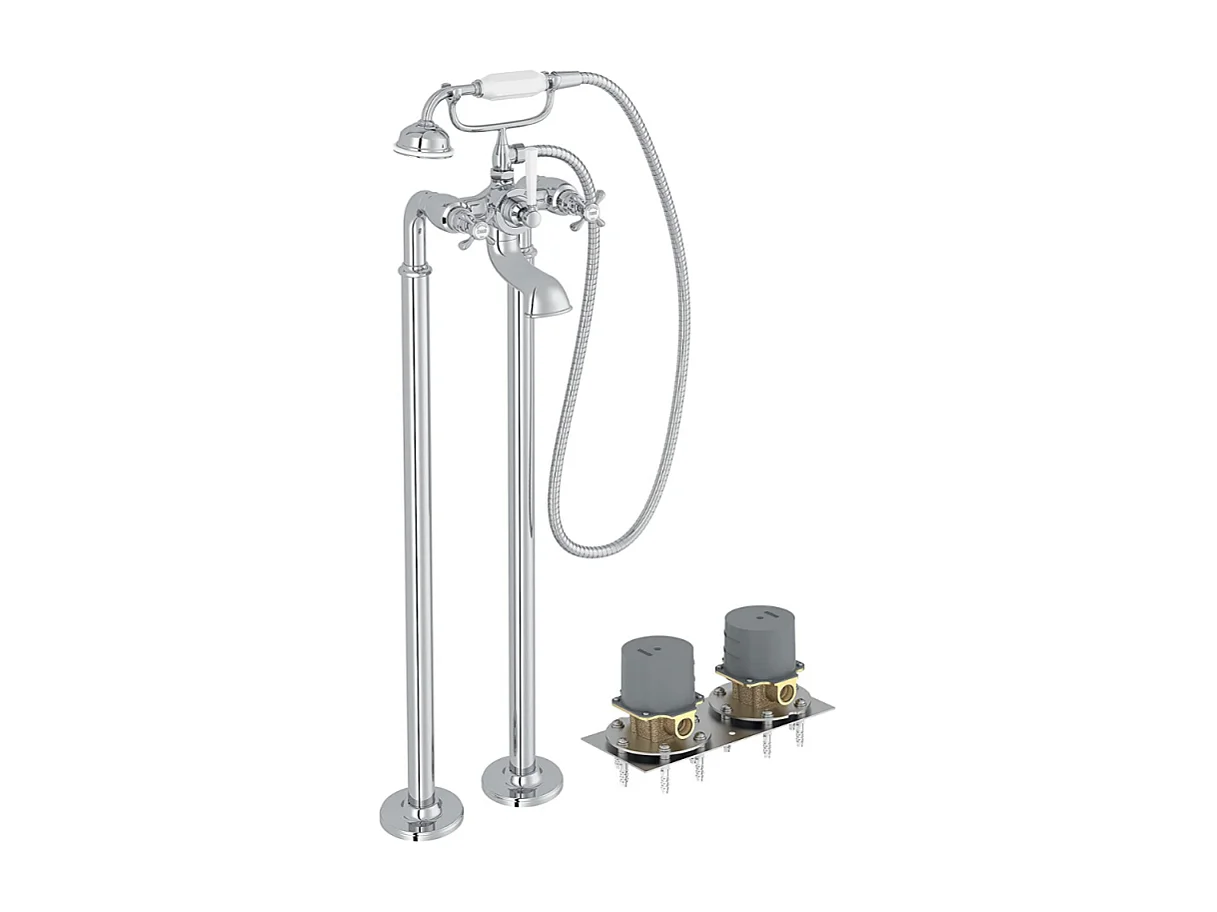 JACOB DELAFON Mélangeur bain douche Cléo 1889 montage au sol Chrome avec corps encastré au sol