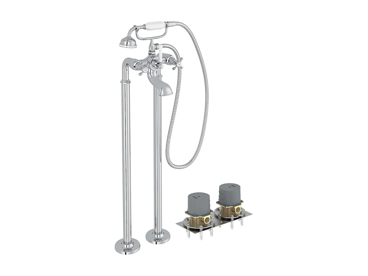 JACOB DELAFON Mélangeur bain douche Cléo 1889 montage au sol Chrome avec corps encastré au sol