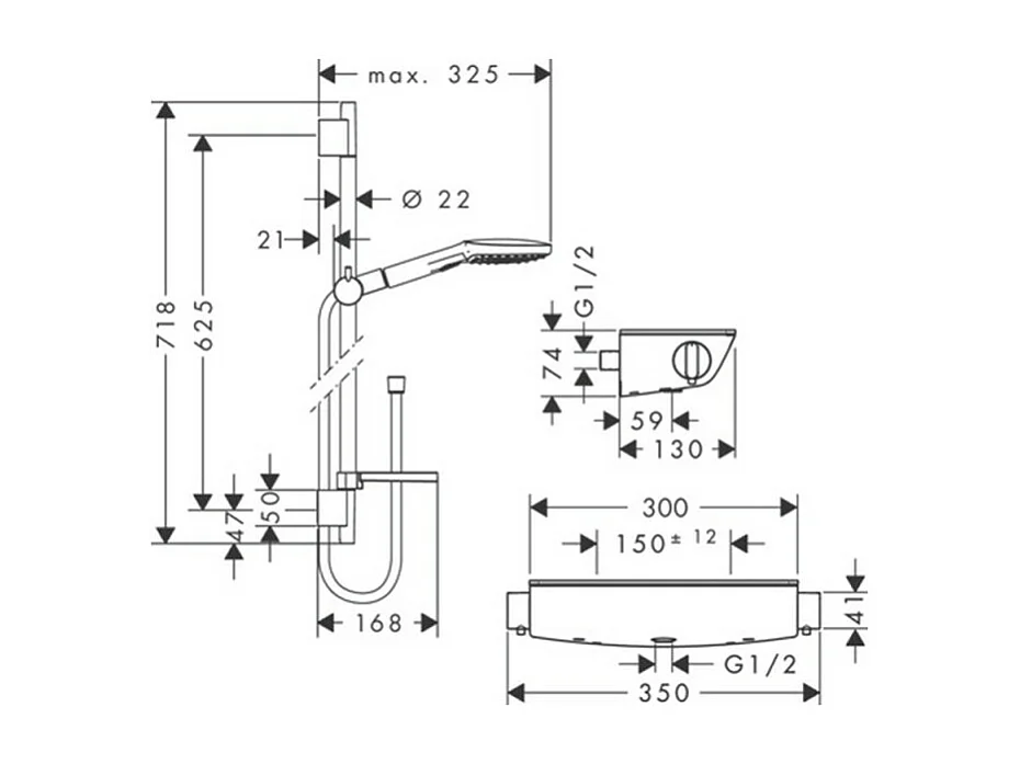 Ensemble douche HANSGROHE Raindance Select E 120 3 jets + mitigeur thermostatique Ecostat Select + Barre 65 cm