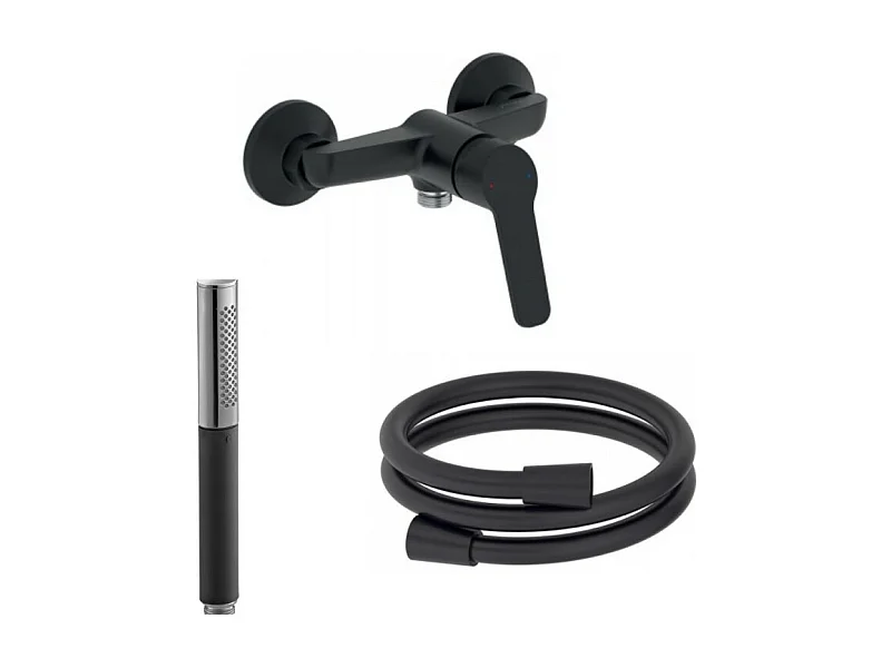 Mitigeur douche JACOB DELAFON Aimé + douchette stick Shift Ellipse + flexible 1,6m noir et chromé
