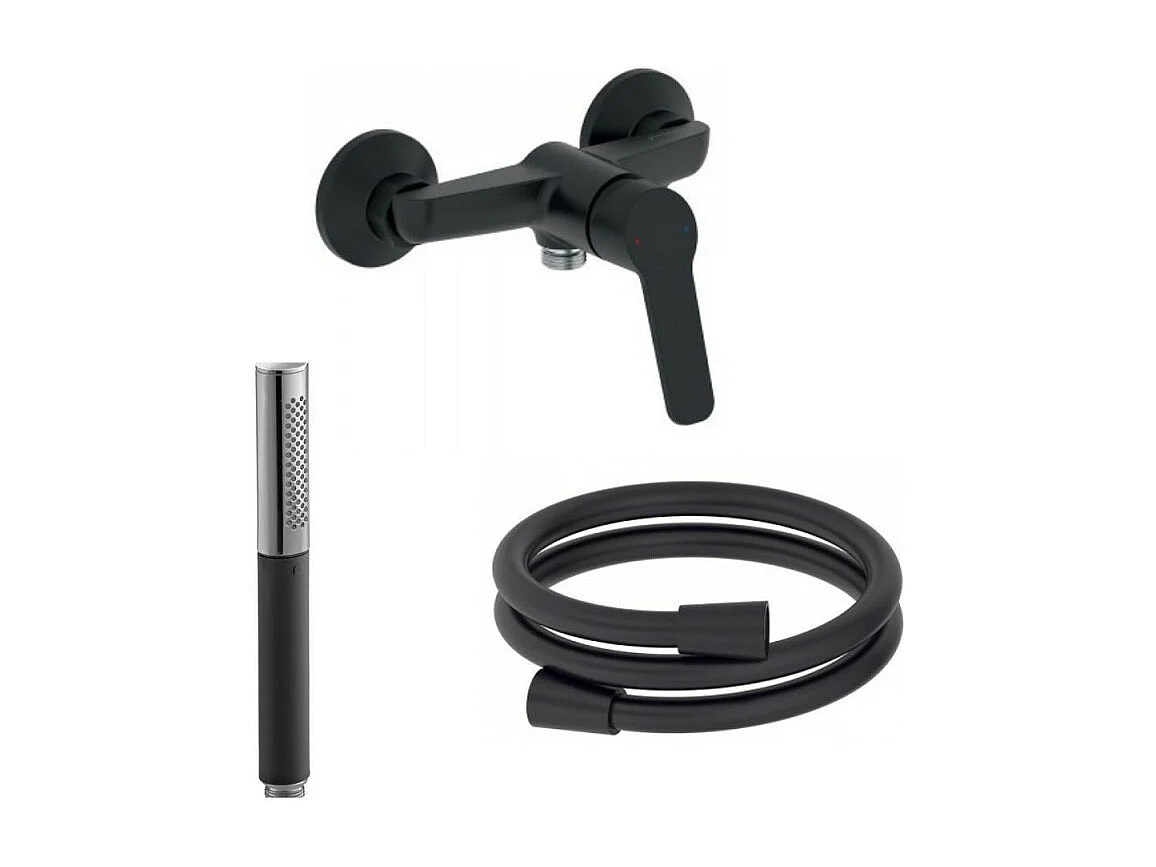 Mitigeur douche JACOB DELAFON Aimé + douchette stick Shift Ellipse + flexible 1,6m noir et chromé