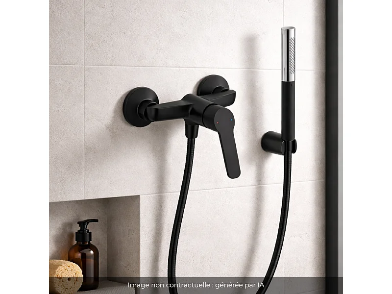 Mitigeur douche JACOB DELAFON Aimé + douchette stick Shift Ellipse + flexible 1,6m noir et chromé