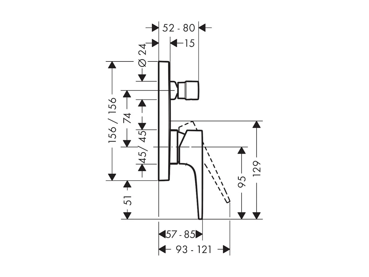 Façade mitigeur bain douche encastré 2 sorties HANSGROHE Metropol chromé