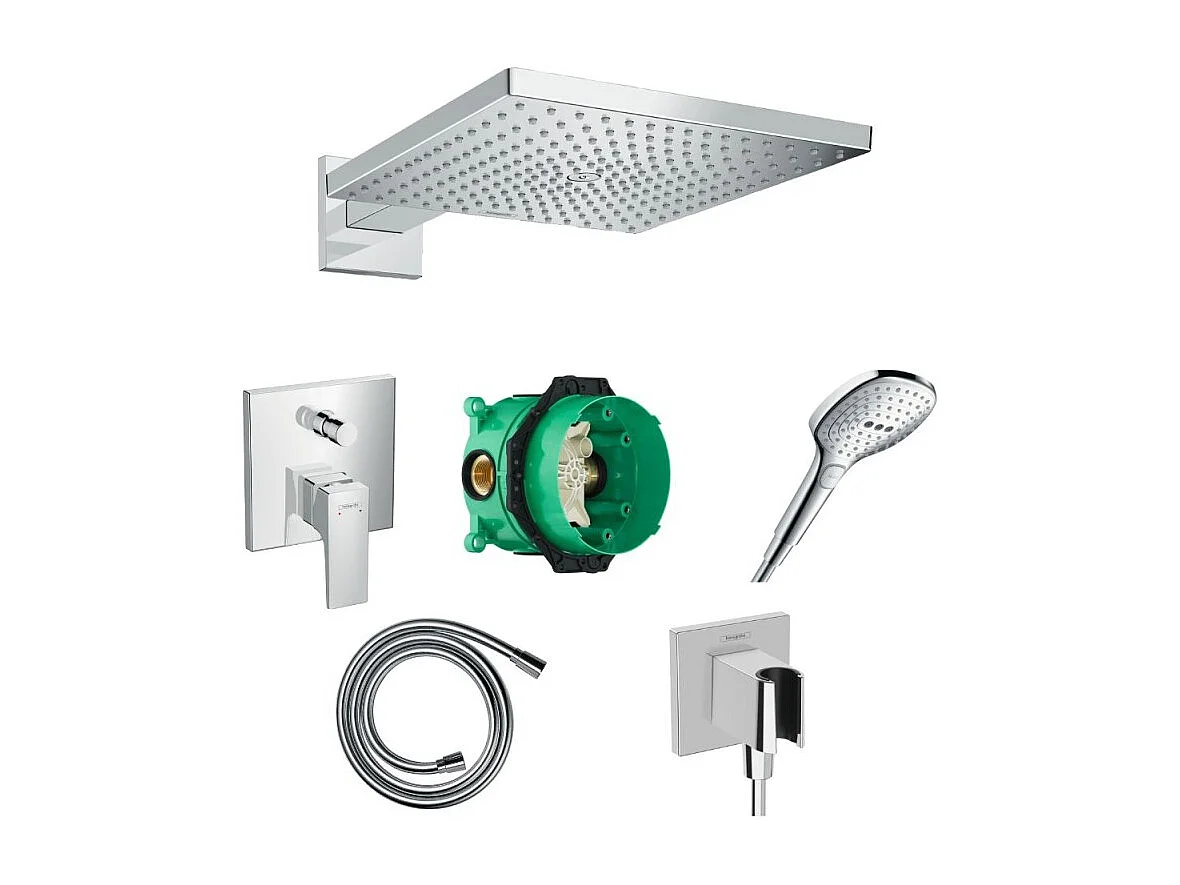 HANSGROHE Lot douche de tête Raindance E avec façade mitigeur bain/douche, corps encastré, douchette à main, flexible