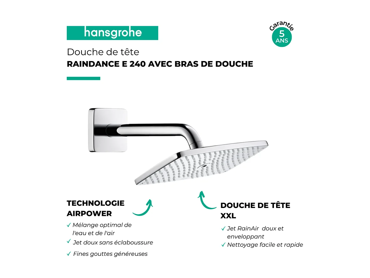 Douche de tête HANSGROHE Raindance E 240 avec bras de douche chromé