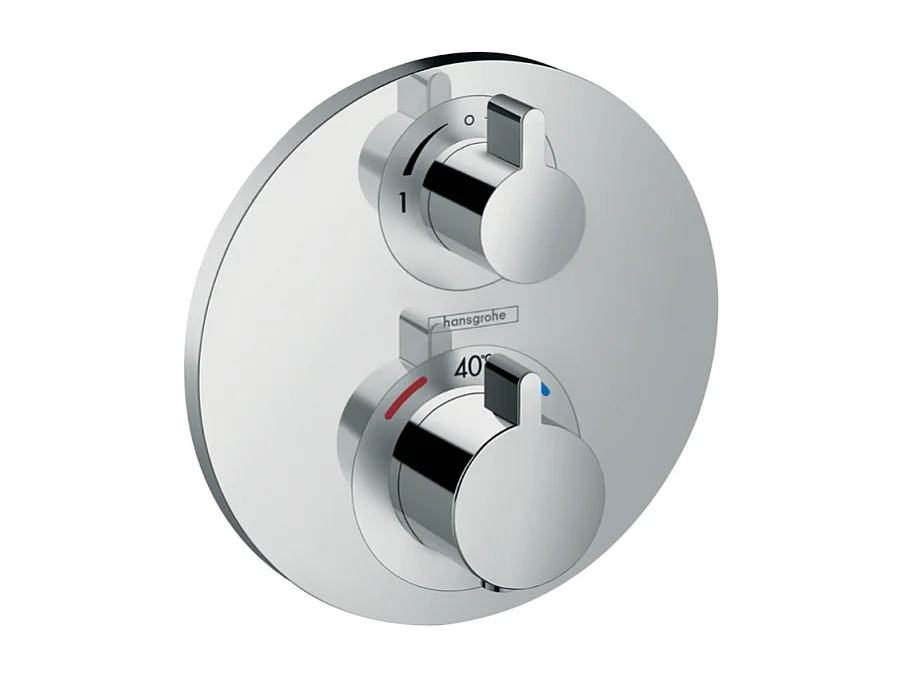 Façade mitigeur thermostatique encastré HANSGROHE Ecostat S avec robinet d'arrêt et inverseur chromée