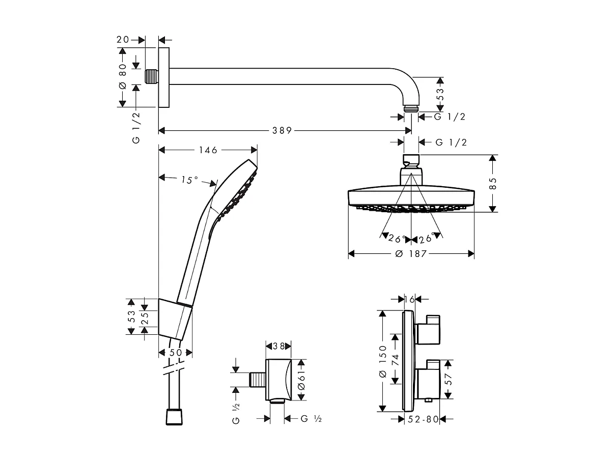 HANSGROHE Pack encastré Croma Select S avec mitigeur thermostatique Ecostat S chromé