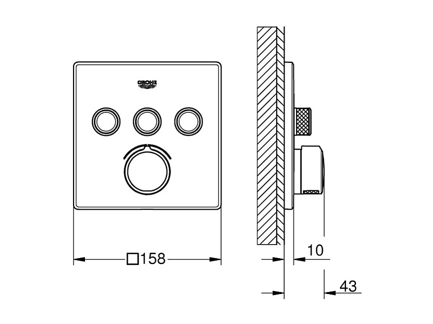Façade mitigeur thermostatique encastrable GROHE Grohtherm + corps encastré GROHE Rapido Smartbox