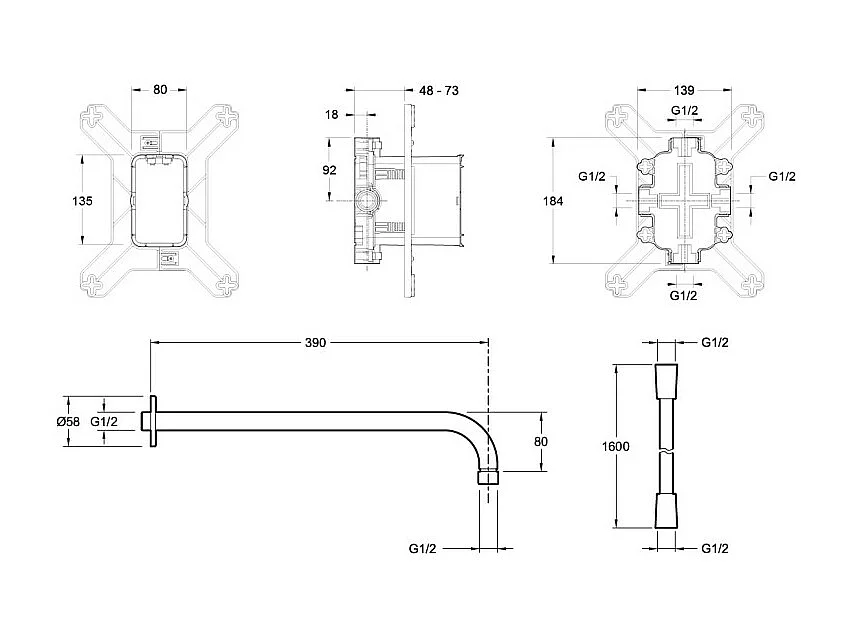 Colonne de douche encastrée thermostatique JACOB DELAFON Modulo