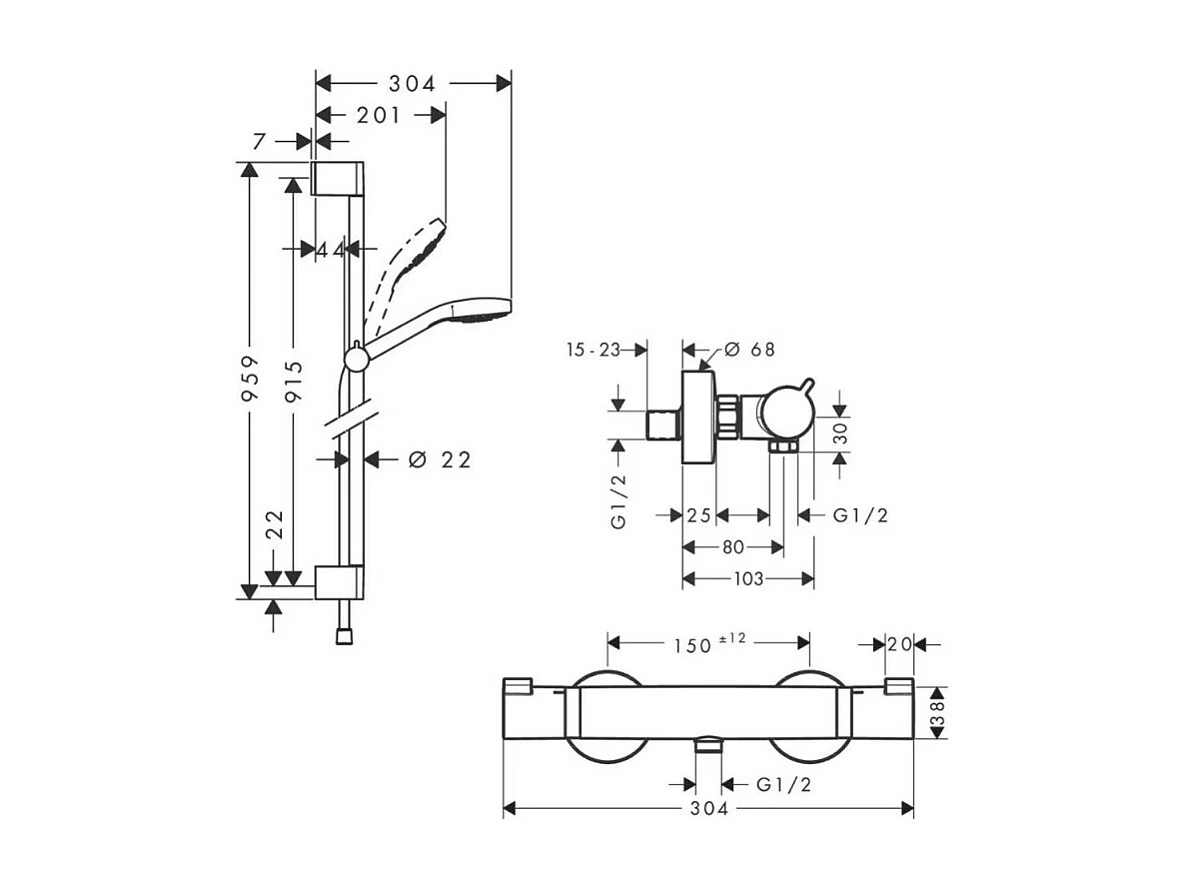 Mitigeur thermostatique avec ensemble douche Hansgrohe Croma Select E