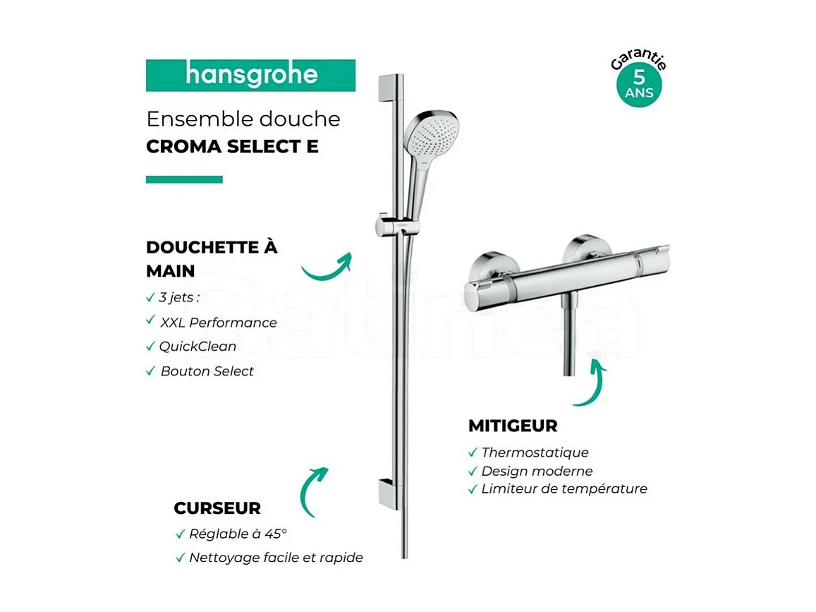 Mezclador termostático con set de ducha Hansgrohe Croma Select E