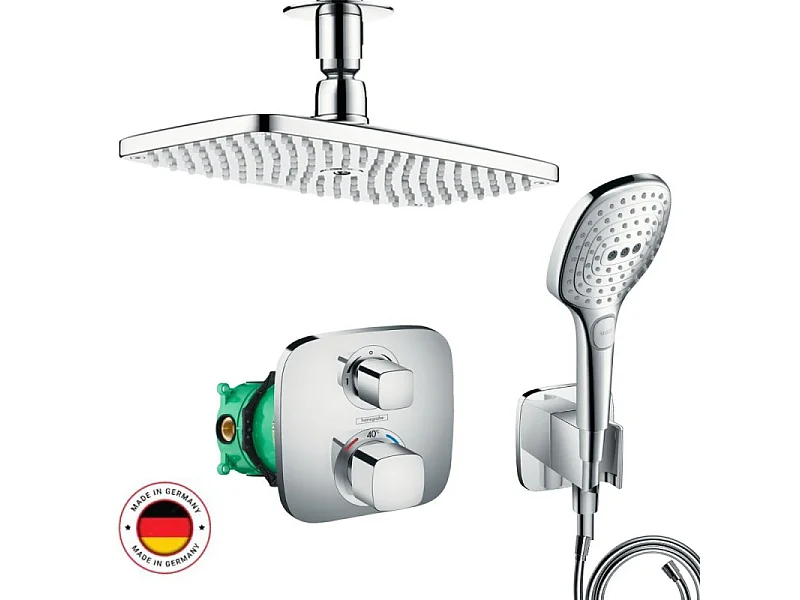 Lot robinet douche encastré thermostatique HANSGROHE Ecostat E + Douche de tête Raindance E 240 fixation plafond