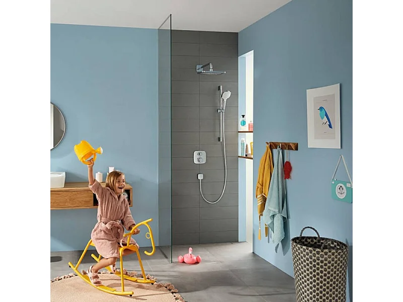 Lot robinet douche encastré thermostatique HANSGROHE Ecostat E + Douche de tête Raindance E 240 fixation plafond