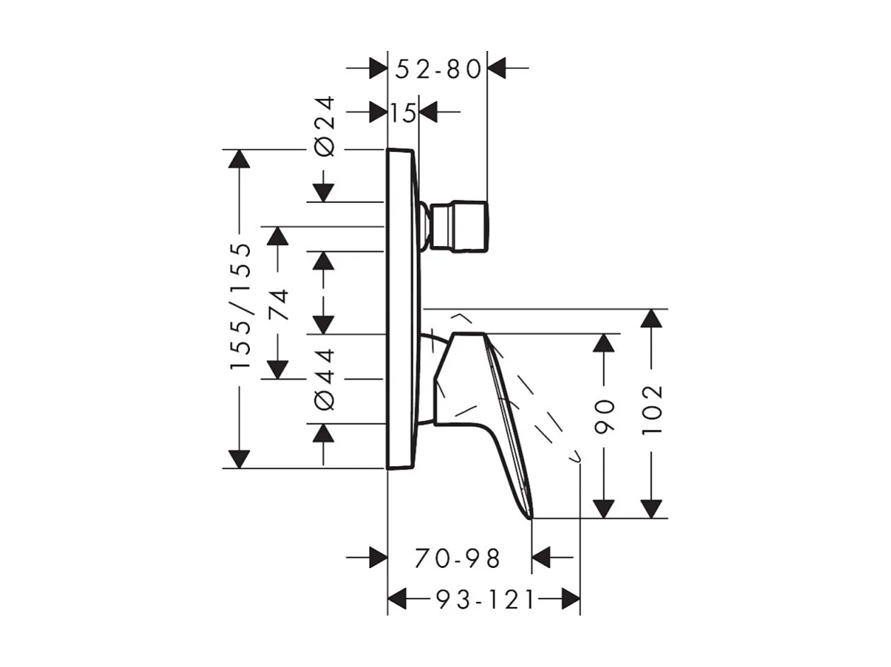 HANSGROHE Façade Logis pour mitigeur baignoire encastré Chromé avec corps encastré