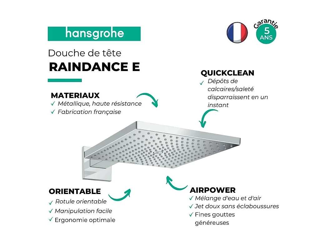 Douche de tête HANSGROHE Raindance E, 1 jet avec bras de douche chromé