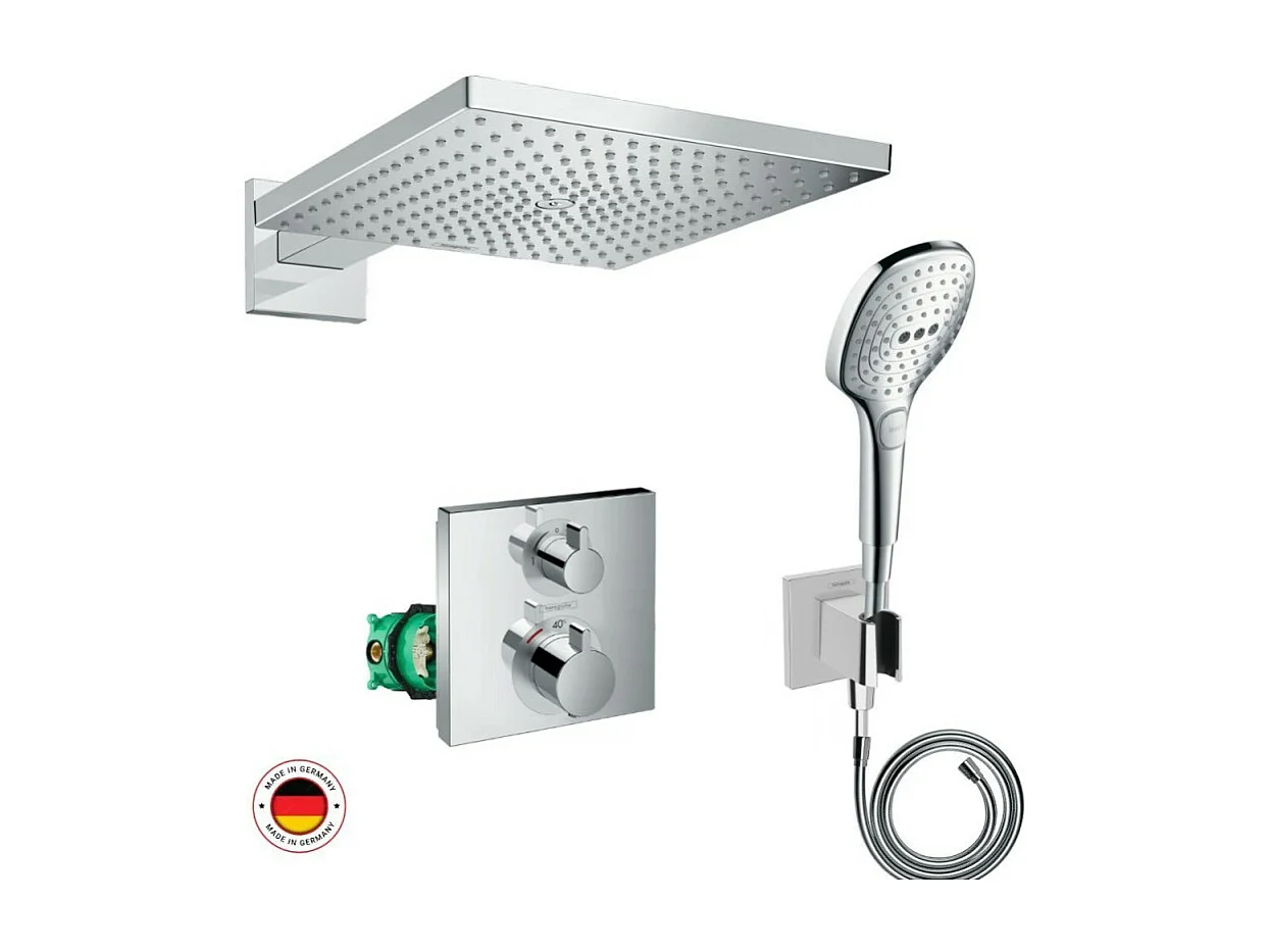 Lot robinet douche encastré thermostatique HANSGROHE Ecostat Square + Douche de tête Raindance E 300