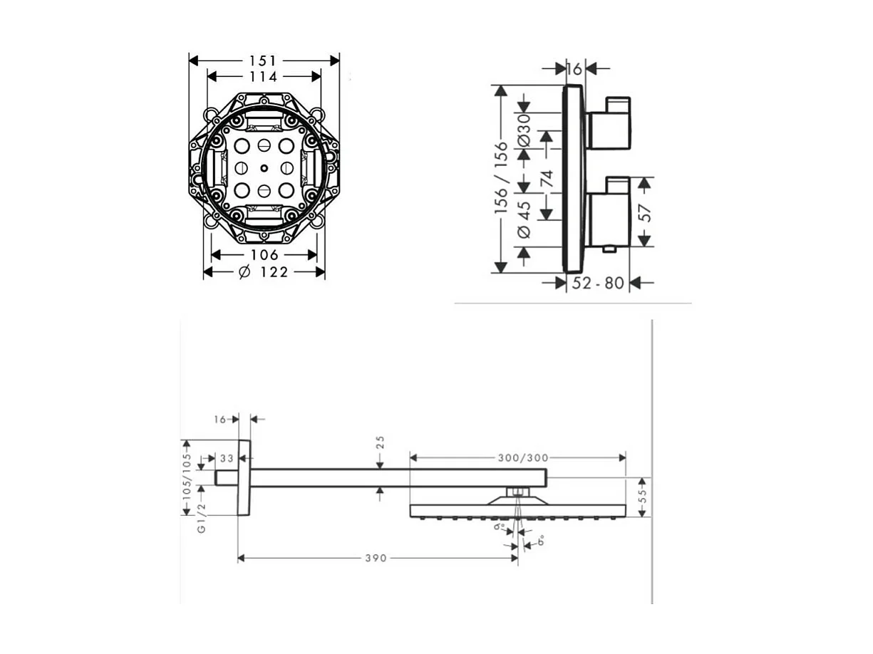 Lot robinet douche encastré thermostatique HANSGROHE Ecostat Square + Douche de tête Raindance E 300