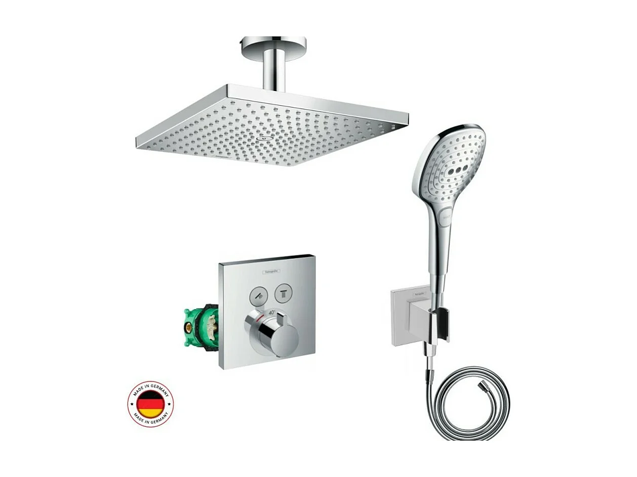 Lot robinet douche encastré thermostatique HANSGROHE ShowerSelect + Douche de tête Raindance E 300 fixation plafond