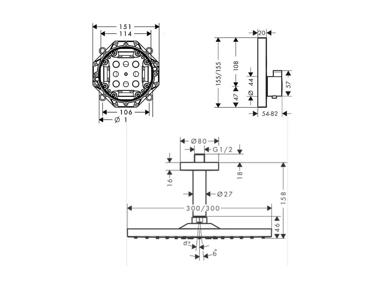 Lot robinet douche encastré thermostatique HANSGROHE ShowerSelect + Douche de tête Raindance E 300 fixation plafond