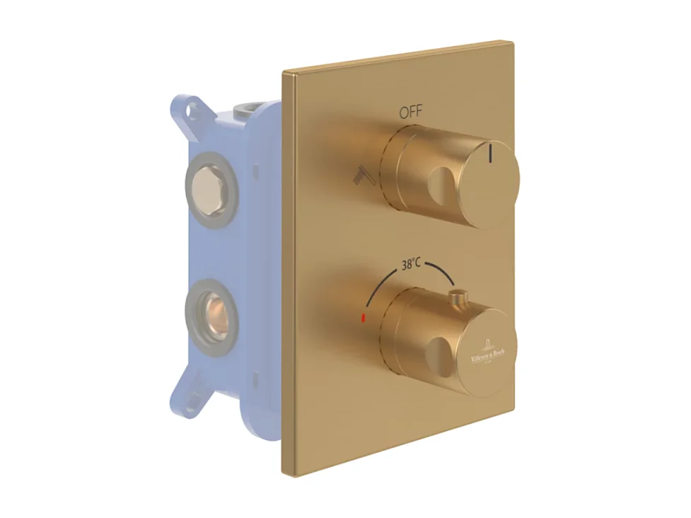 Façade thermostatique 2 voies VILLEROY ET BOCH Universal rectangle Or brossé + corps encastré