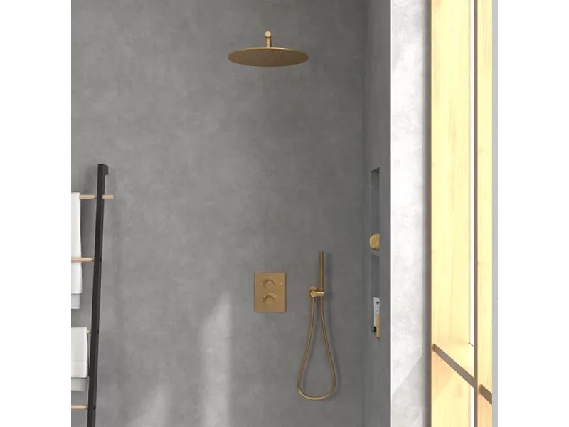 Façade thermostatique 2 voies VILLEROY ET BOCH Universal rectangle Or brossé + corps encastré