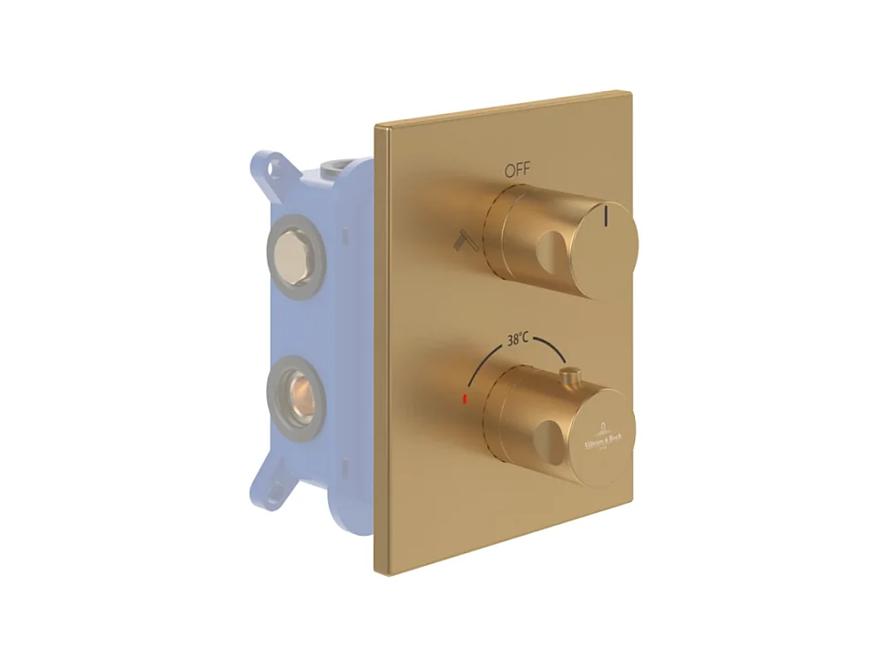Façade thermostatique 2 voies VILLEROY ET BOCH Universal rectangle Or brossé + corps encastré