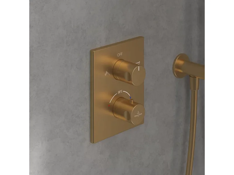 Façade thermostatique 2 voies VILLEROY ET BOCH Universal rectangle Or brossé + corps encastré