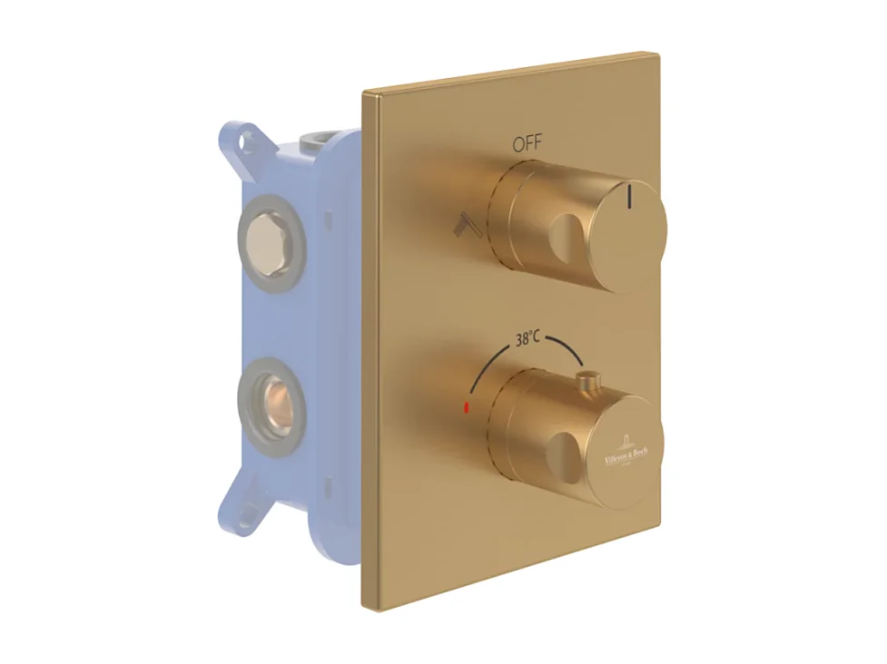 Façade thermostatique 2 voies VILLEROY ET BOCH Universal rectangle Or brossé + corps encastré