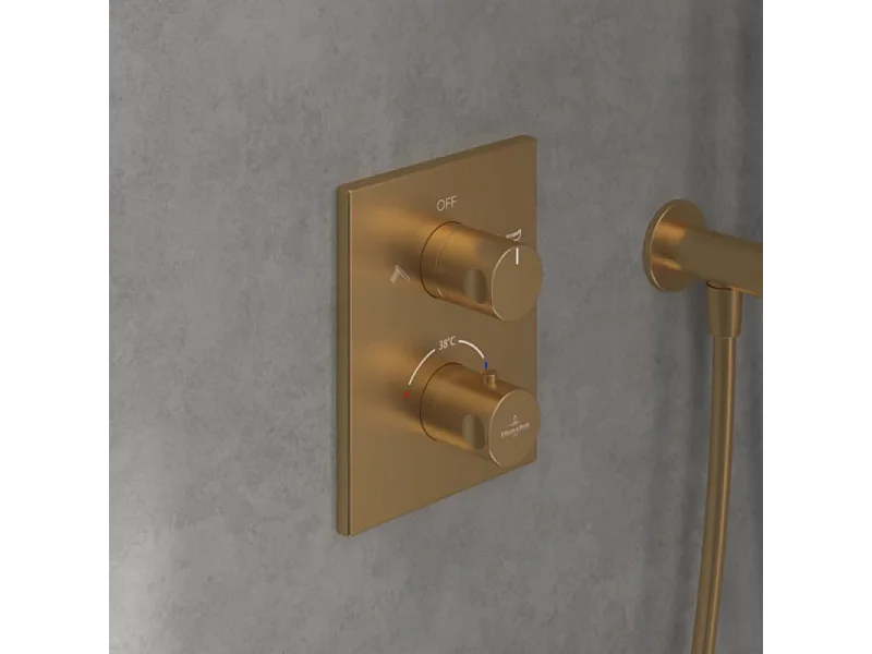 Façade thermostatique 2 voies VILLEROY ET BOCH Universal rectangle Or brossé + corps encastré