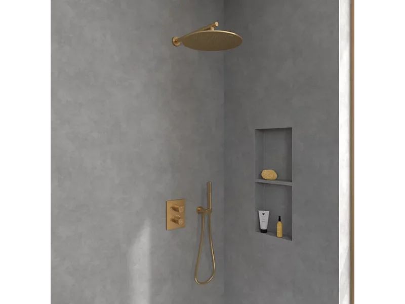 Façade thermostatique 2 voies VILLEROY ET BOCH Universal rectangle Or brossé + corps encastré