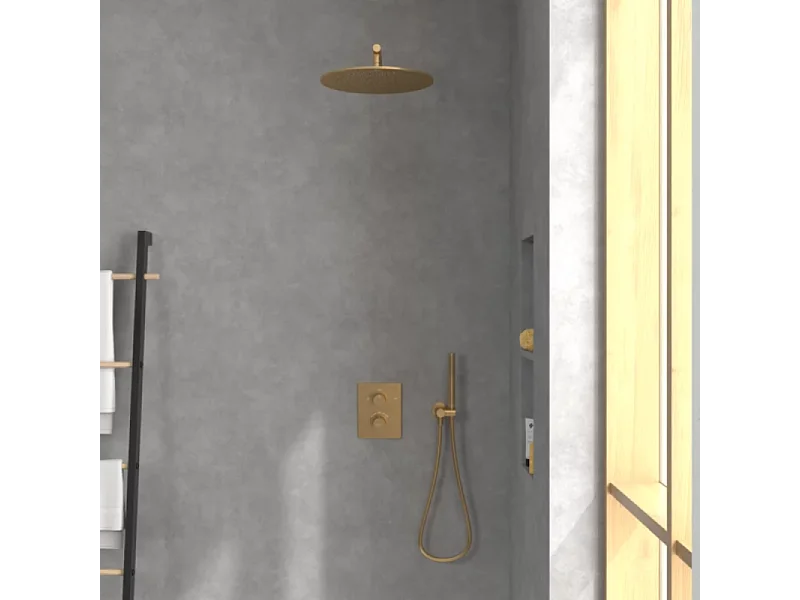 Façade thermostatique 2 voies VILLEROY ET BOCH Universal rectangle Or brossé + corps encastré