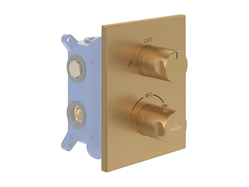 Façade thermostatique 2 voies VILLEROY ET BOCH Universal rectangle Or brossé + corps encastré